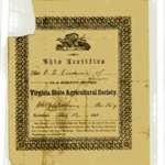 Virginia State Agricultural Society certificate