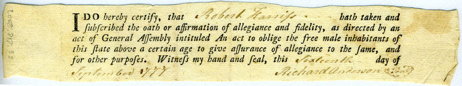 Revolutionary War Oath of Allegiance